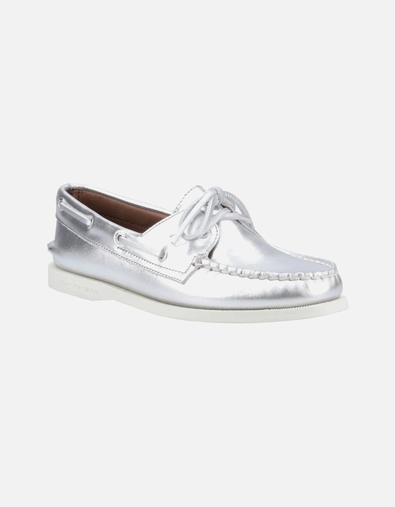 Sperry Authentic 2 Eye Leather Women's Silver Boat Shoes