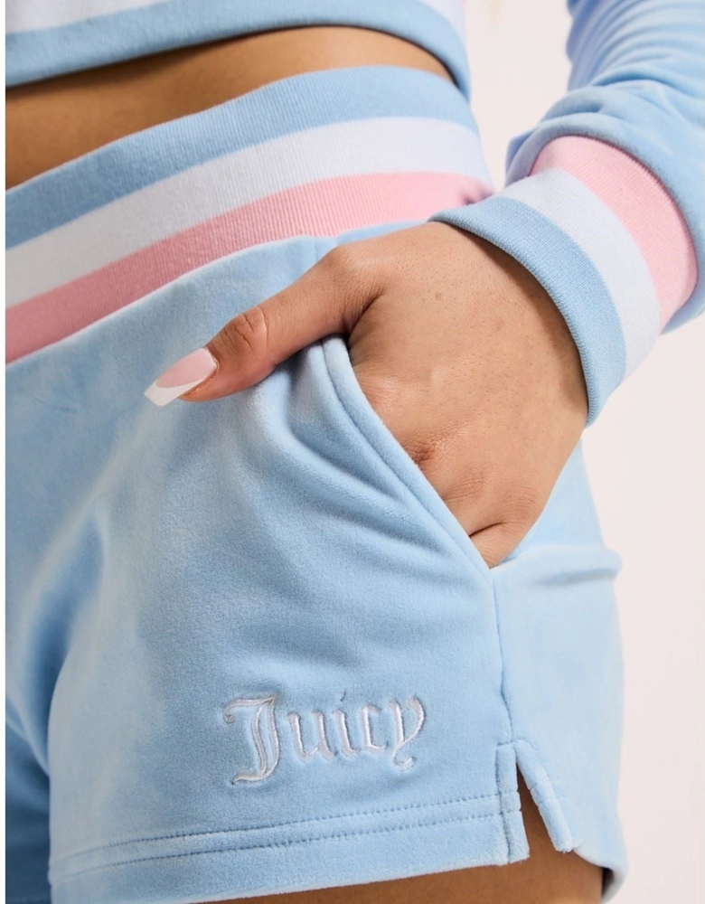 Velour Stripe Booty Short Polyester Women's Blue Mid-Length Shorts