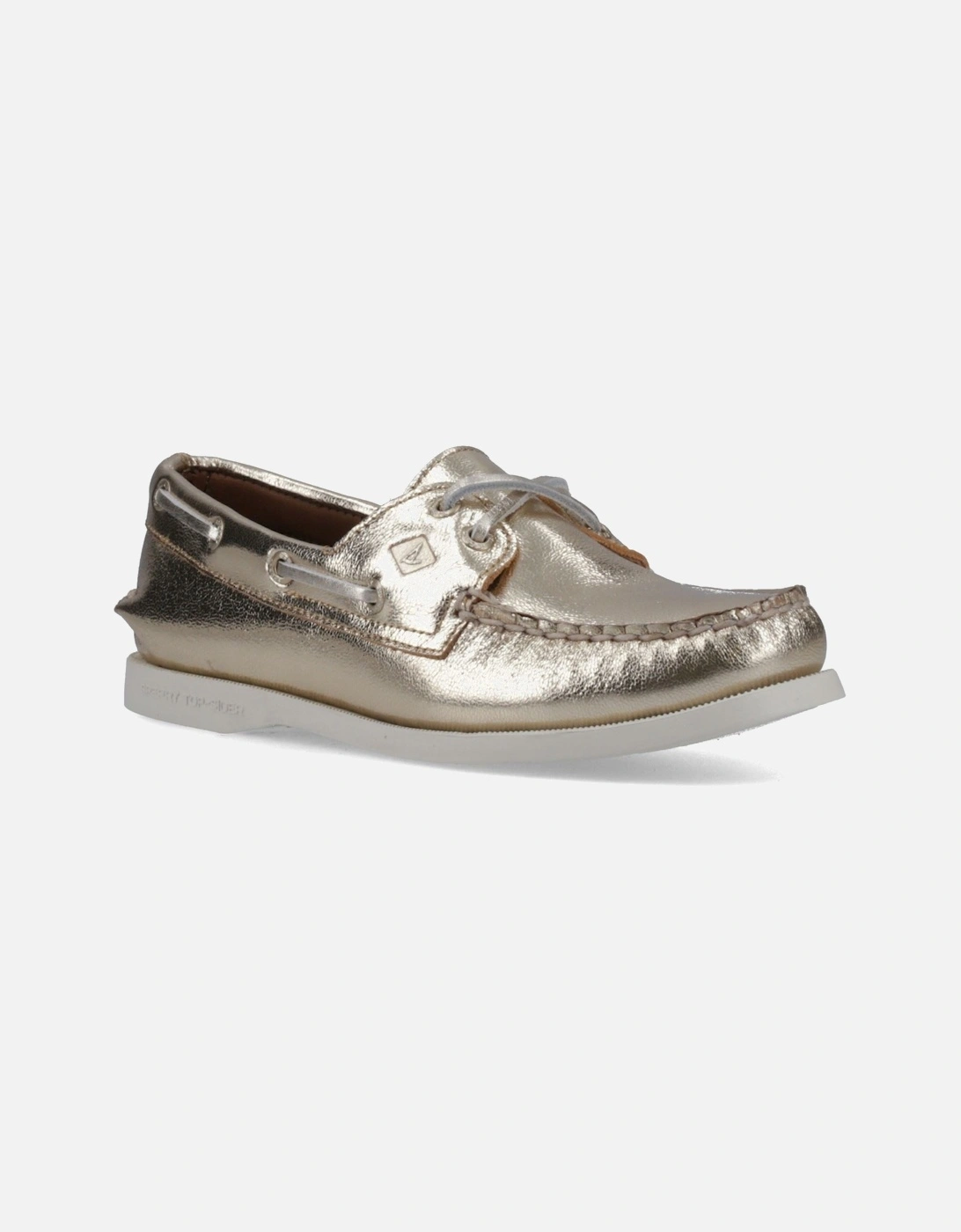Sperry Authentic 2 Eye Leather Women's Gold Boat Shoes, 5 of 4