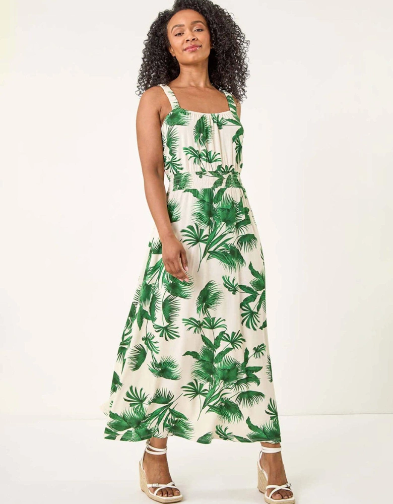 Petite Tropical Strappy Midi Dress - Green