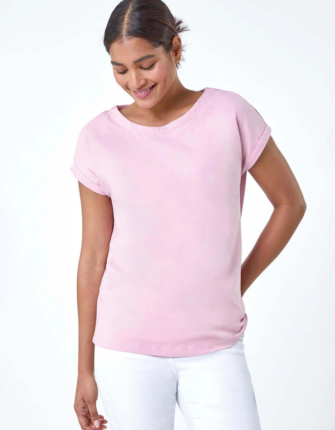 Plain Stretch Cotton Jersey T-shirt - Light Pink, 2 of 1
