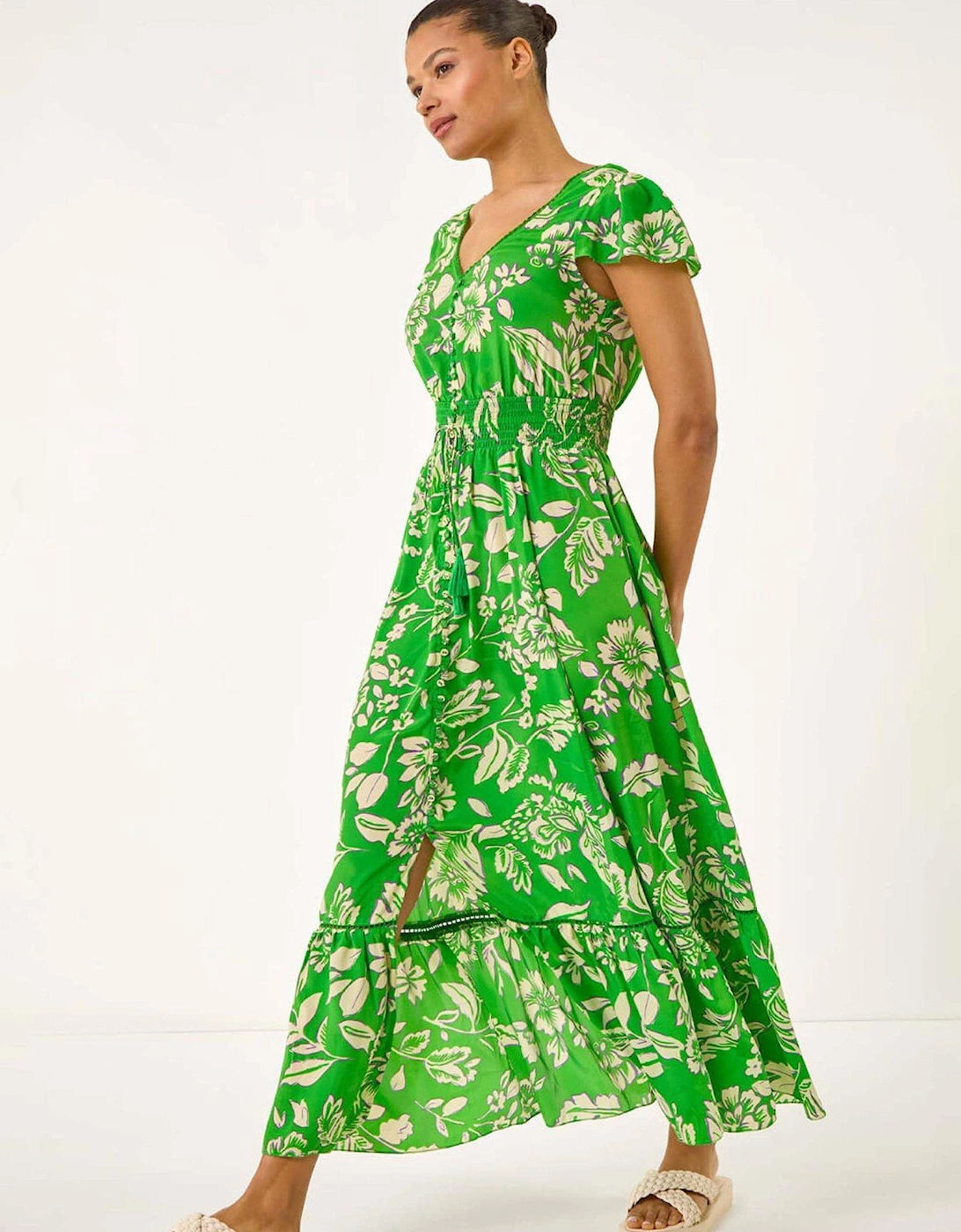 Floral Frill Maxi Dress - Green, 2 of 1