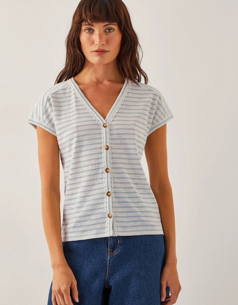 Sasha Stripe Jersey T-Shirt - Ivory - Cream