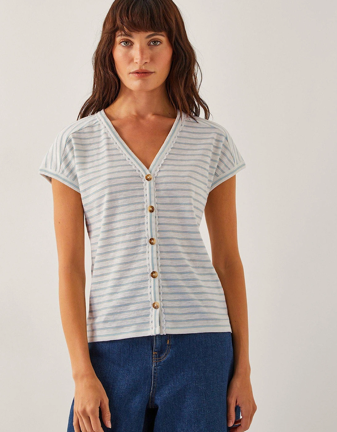 Sasha Stripe Jersey T-Shirt - Ivory - Cream, 2 of 1