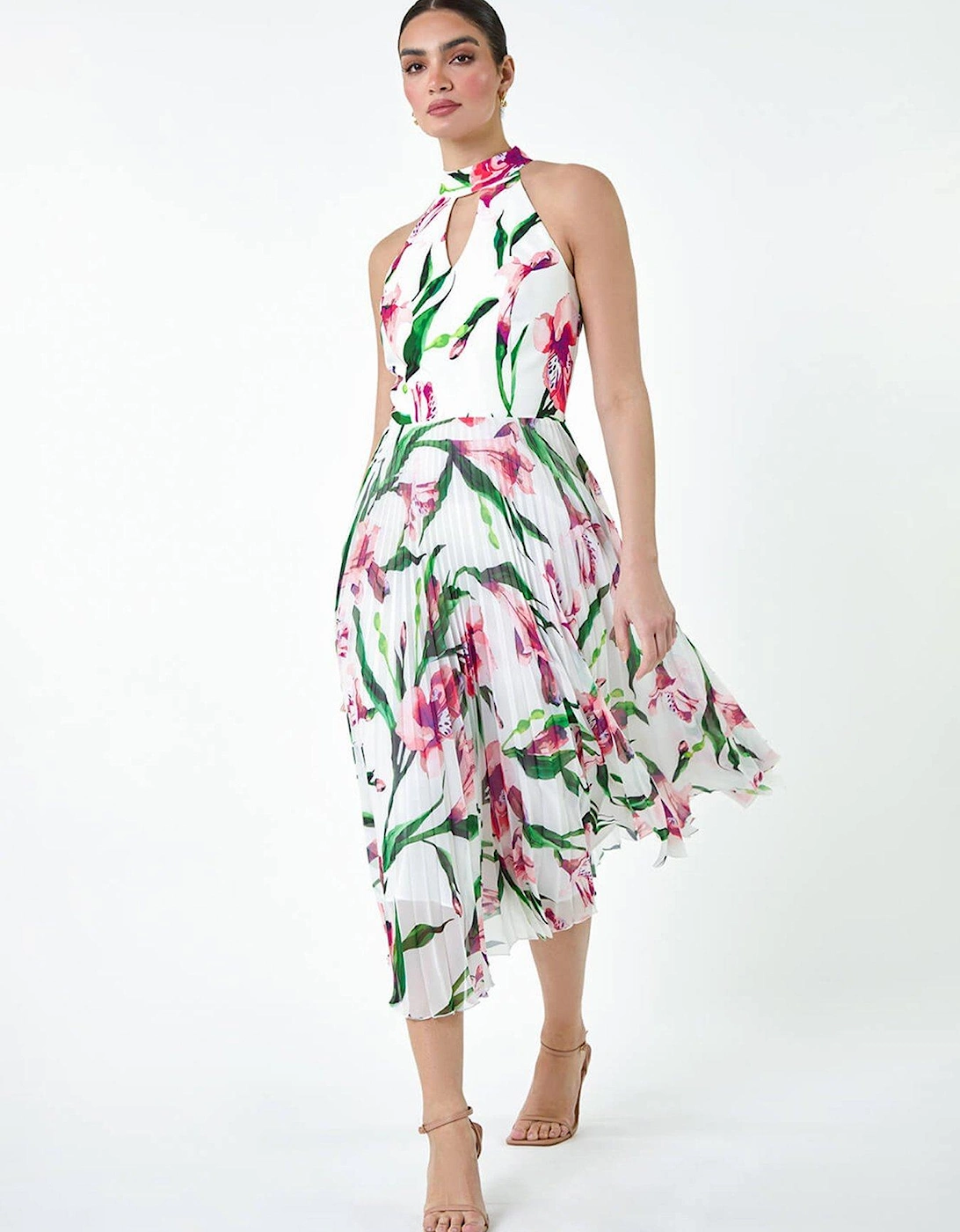 Floral Print Pleated Midi Dress - Pink, 2 of 1