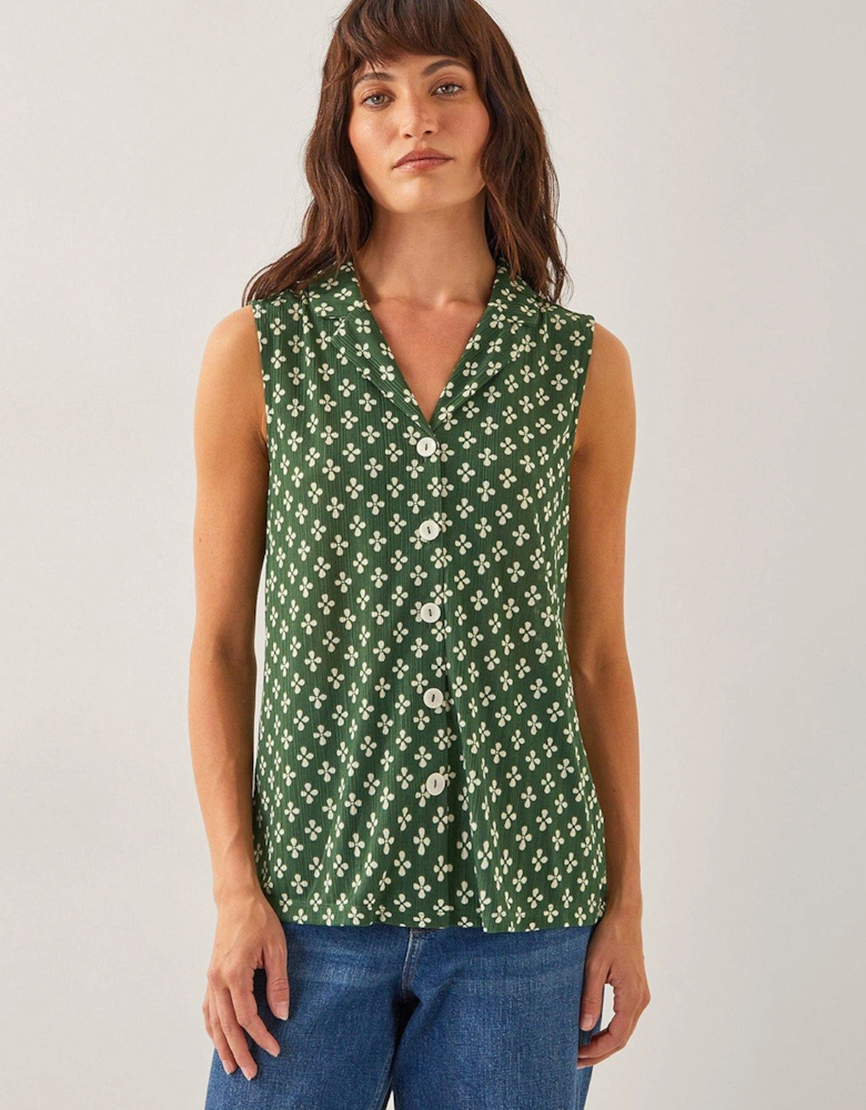 Daisey Geo Jersey Top - Khaki - Green
