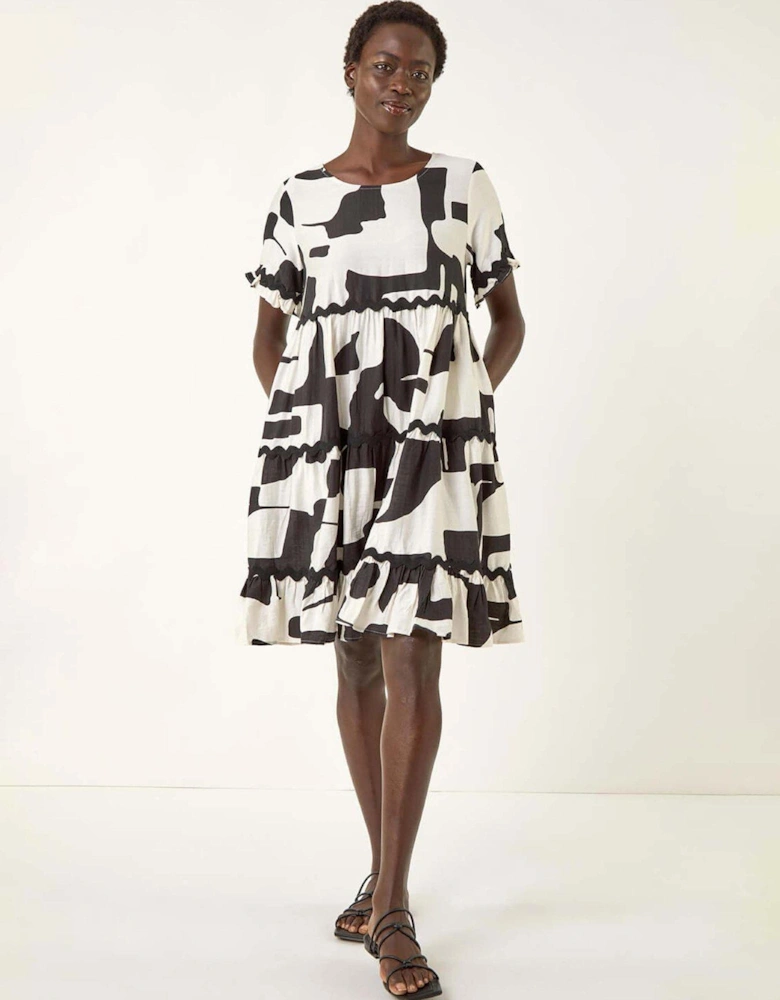 Ric Rac Print Smock Dress - Black