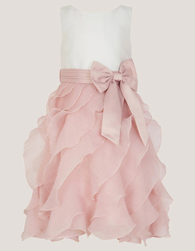 Girls Cancan Swirl 3D Bow Belt Dress - Pink