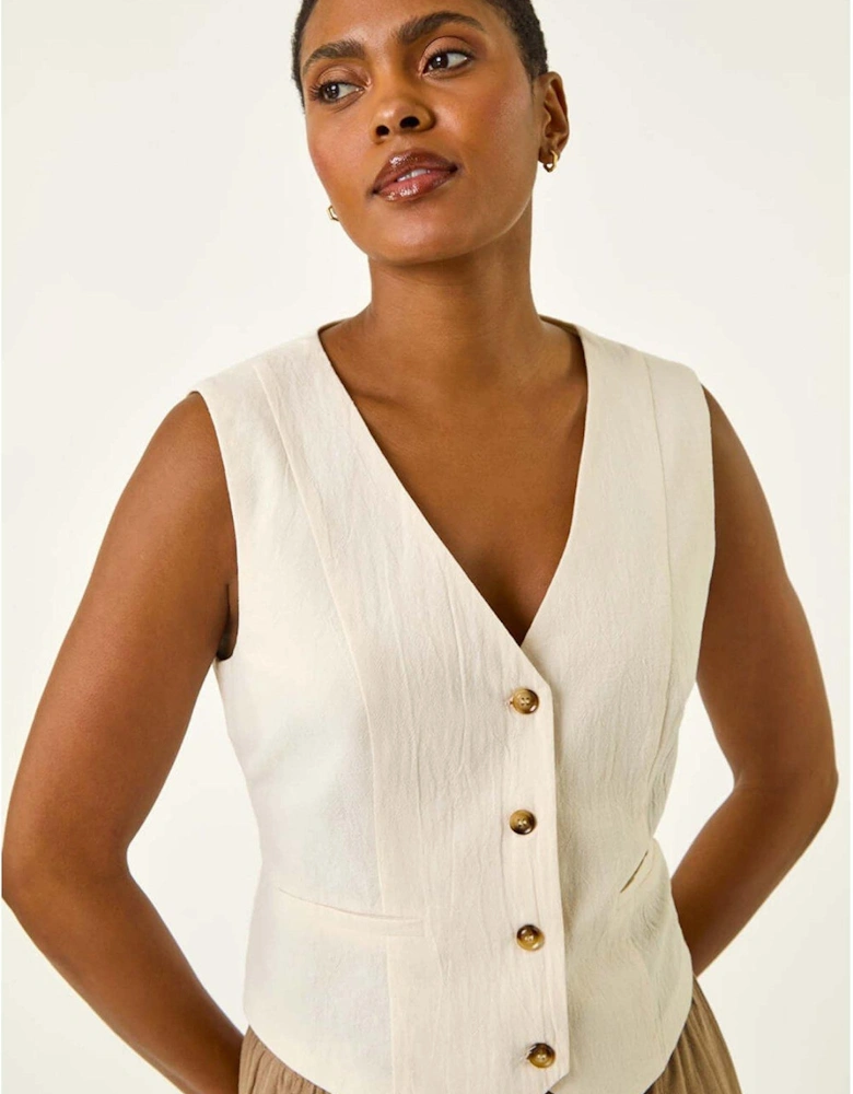 Cotton V-neck Button Through Waistcoat - White