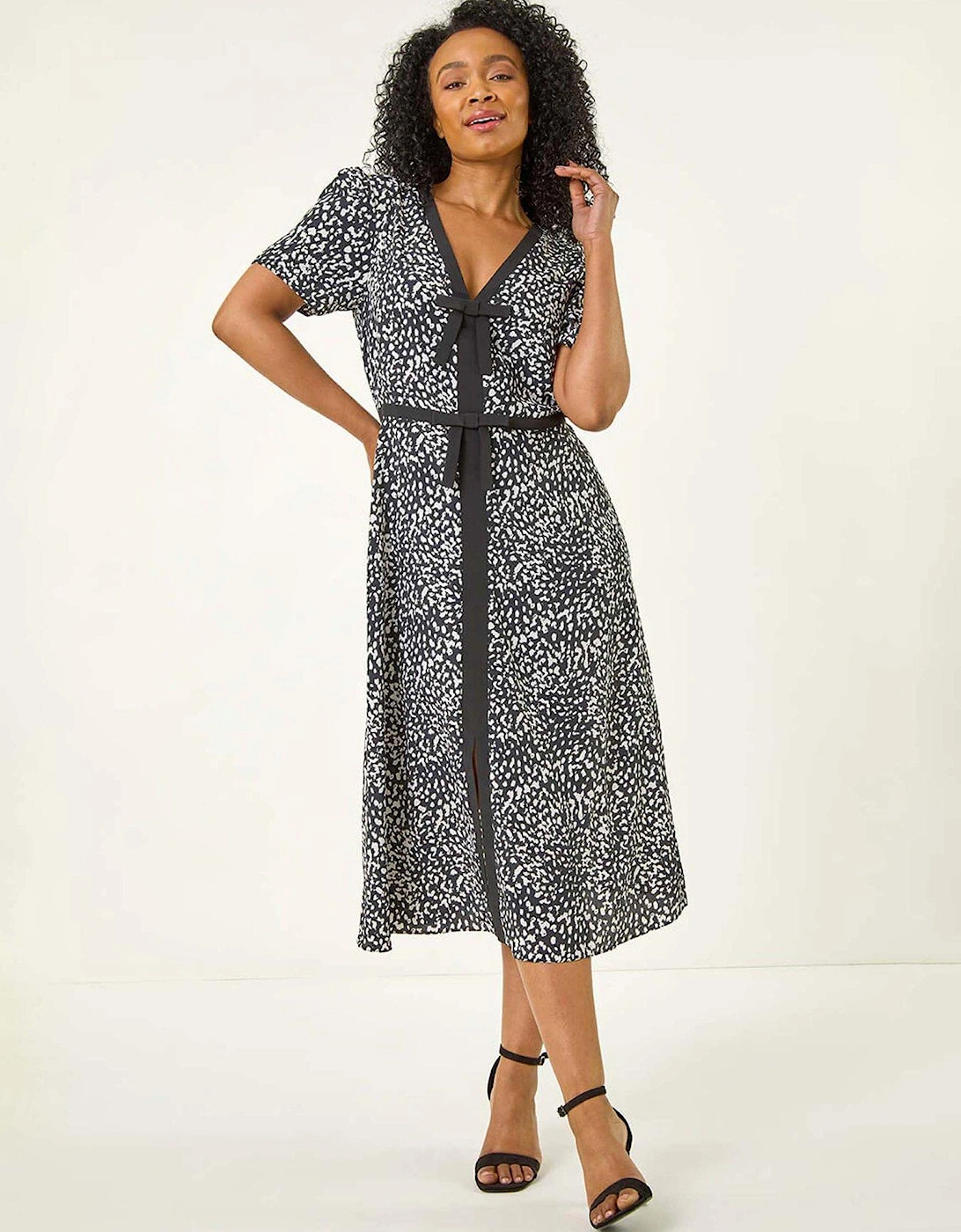 Petite Contrast Bow Midi Dress - Black, 2 of 1