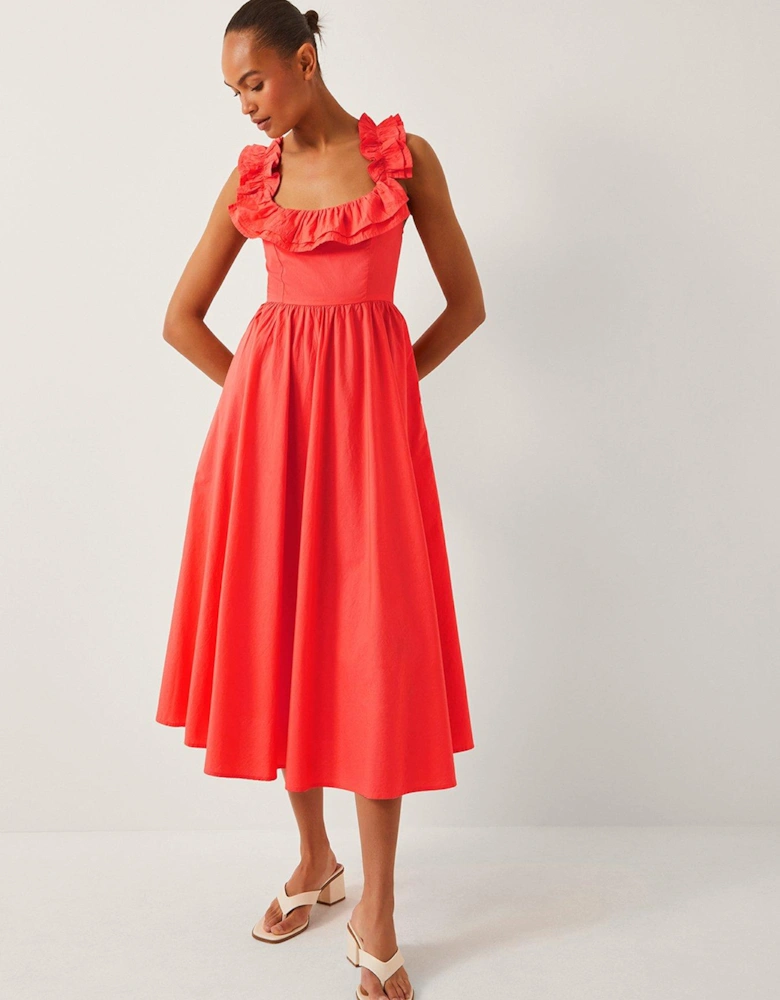 Maria Ruffle Dress - Coral Orange
