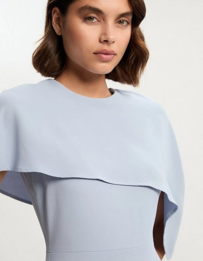 Soft Tailored Cape Detail Tailored Midi Dress