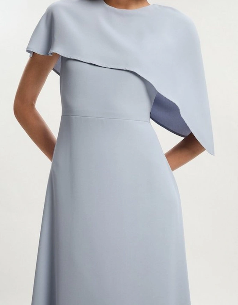 Soft Tailored Cape Detail Tailored Midi Dress