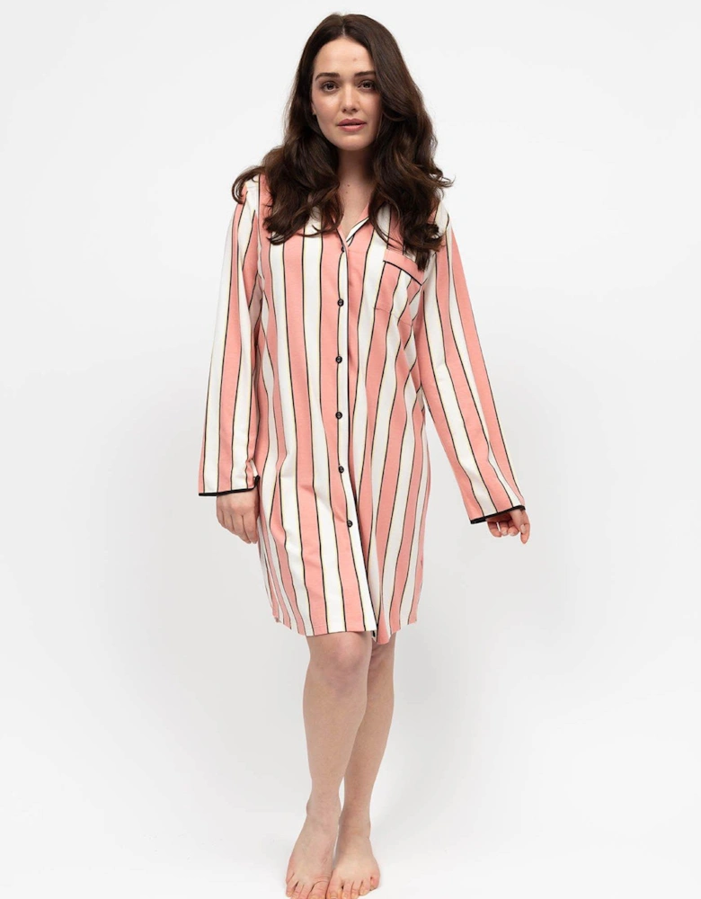 Stripe Printed Jersey Long Sleeve Night Shirt - Bonnie Pink