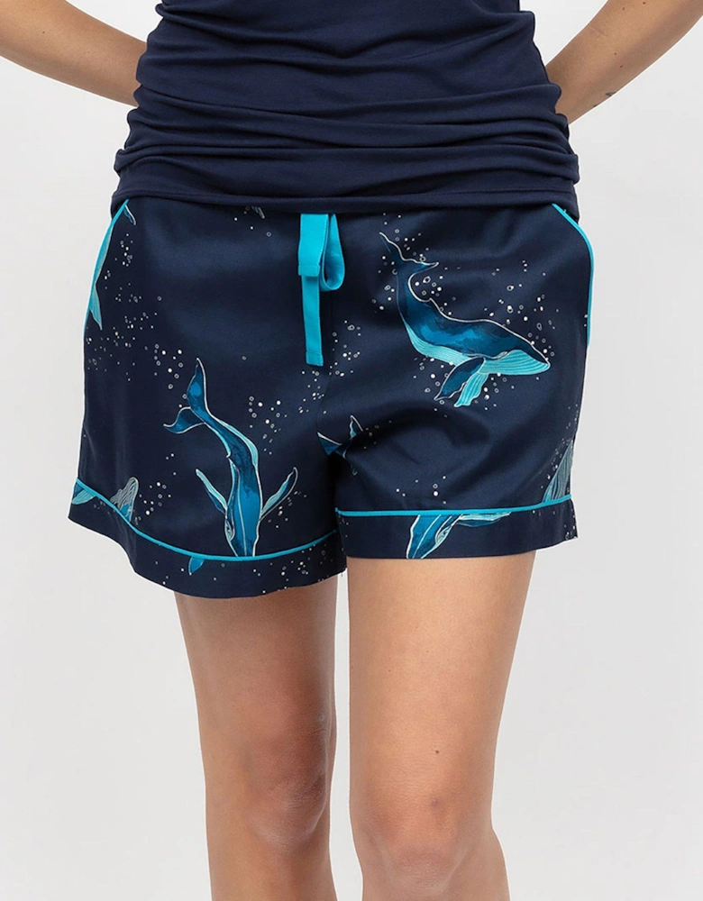 Marina Navy Whale Print Pyjama Shorts - Navy