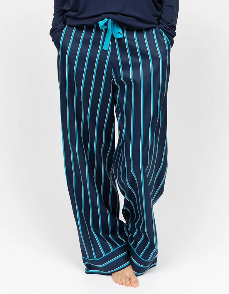 Marina Navy Printed Stripe Wide Leg Pyjama Bottoms - Navy - Blue