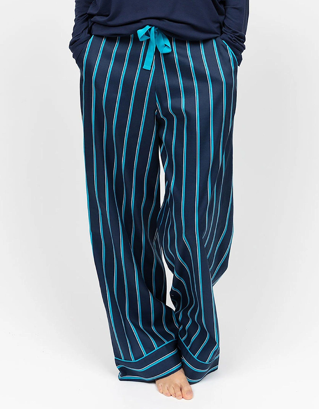 Marina Navy Printed Stripe Wide Leg Pyjama Bottoms - Navy - Blue, 2 of 1