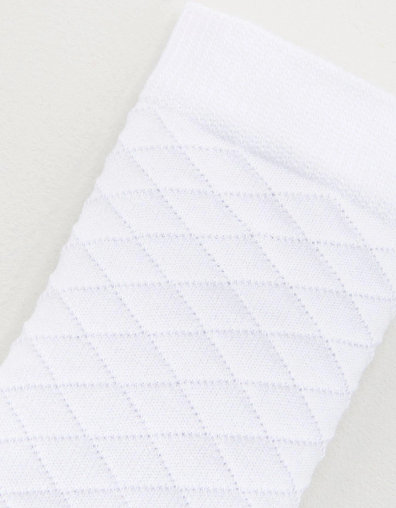 Girls 5 Pack Knee Length Diamond Filet Stitch School Socks - White