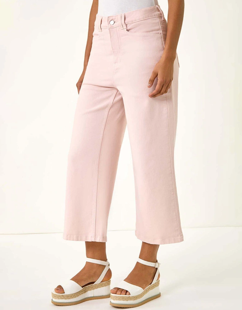 Denim Pocket Detail Wide Leg Culotte - Light Pink