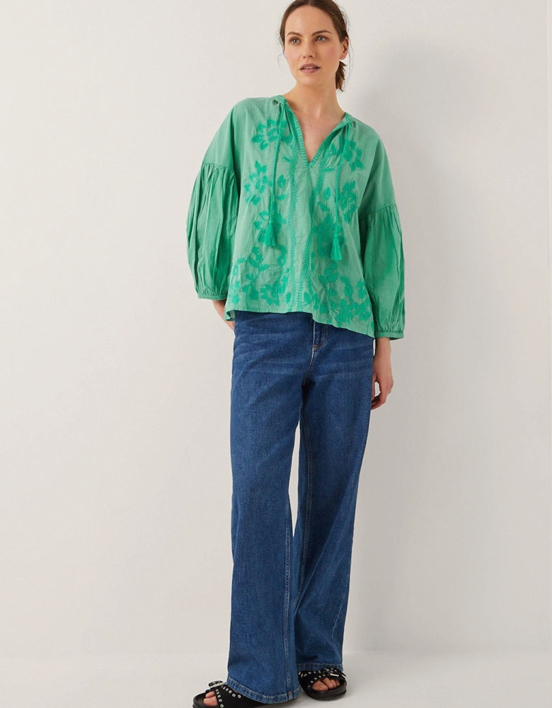 Milly Embroidered Top - Sea Green