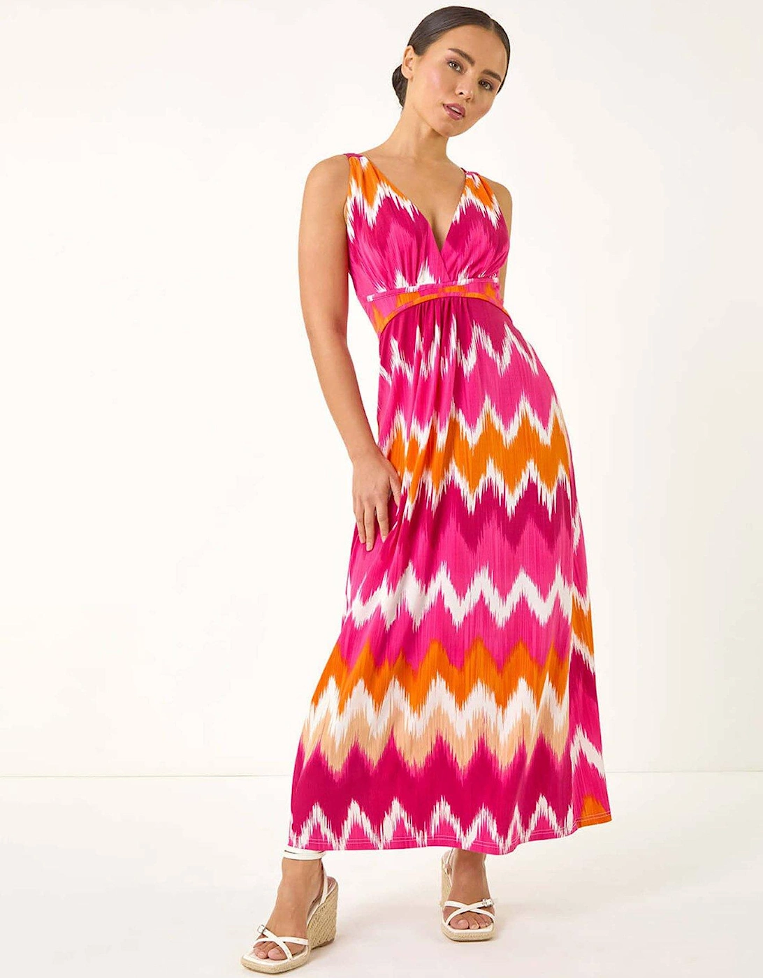 Petite Aztec Print V-neck Maxi Dress - Fuchsia, 2 of 1