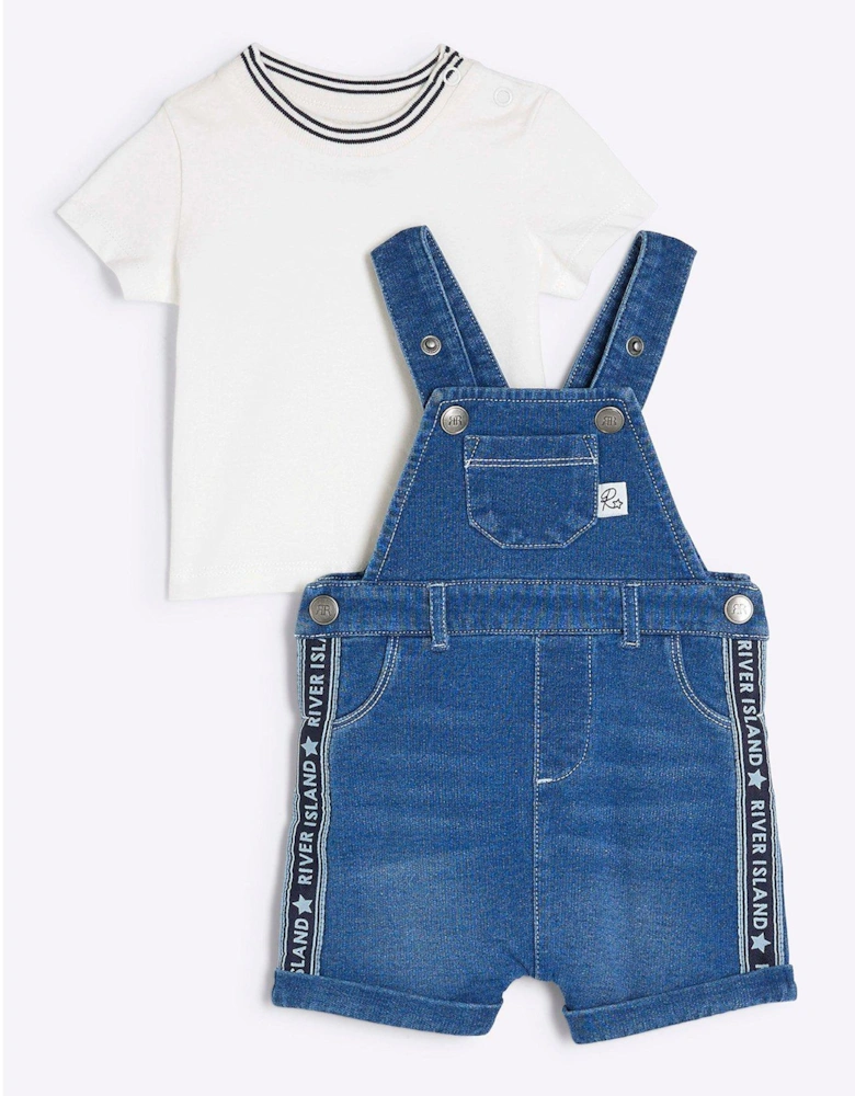 Boys Denim Dungarees T-Shirt Set - Blue