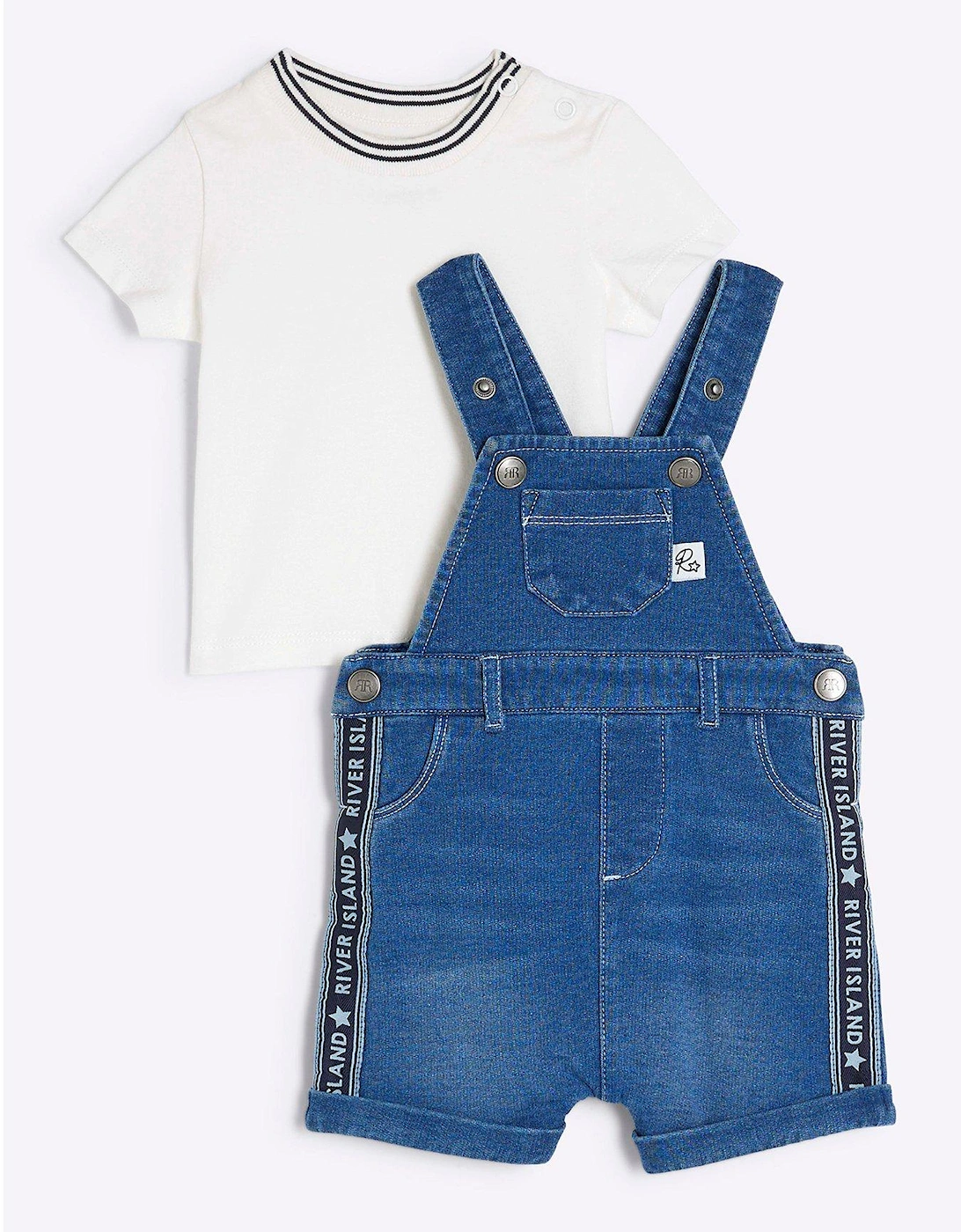 Boys Denim Dungarees T-Shirt Set - Blue, 2 of 1