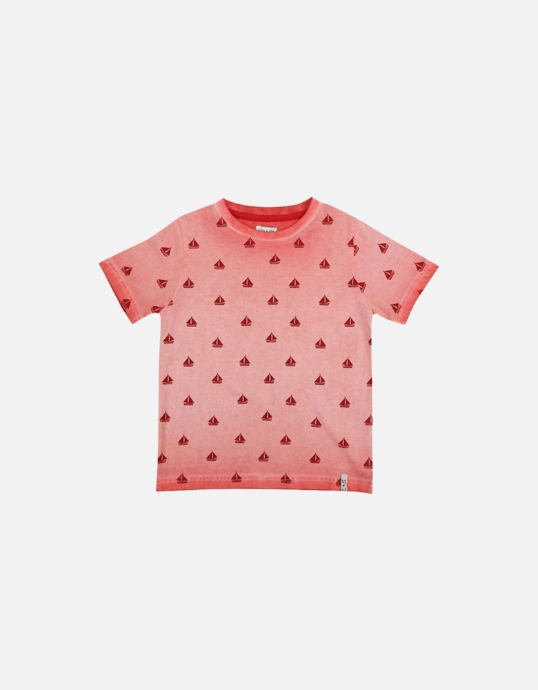 Boys Boat Print T-Shirt - Red