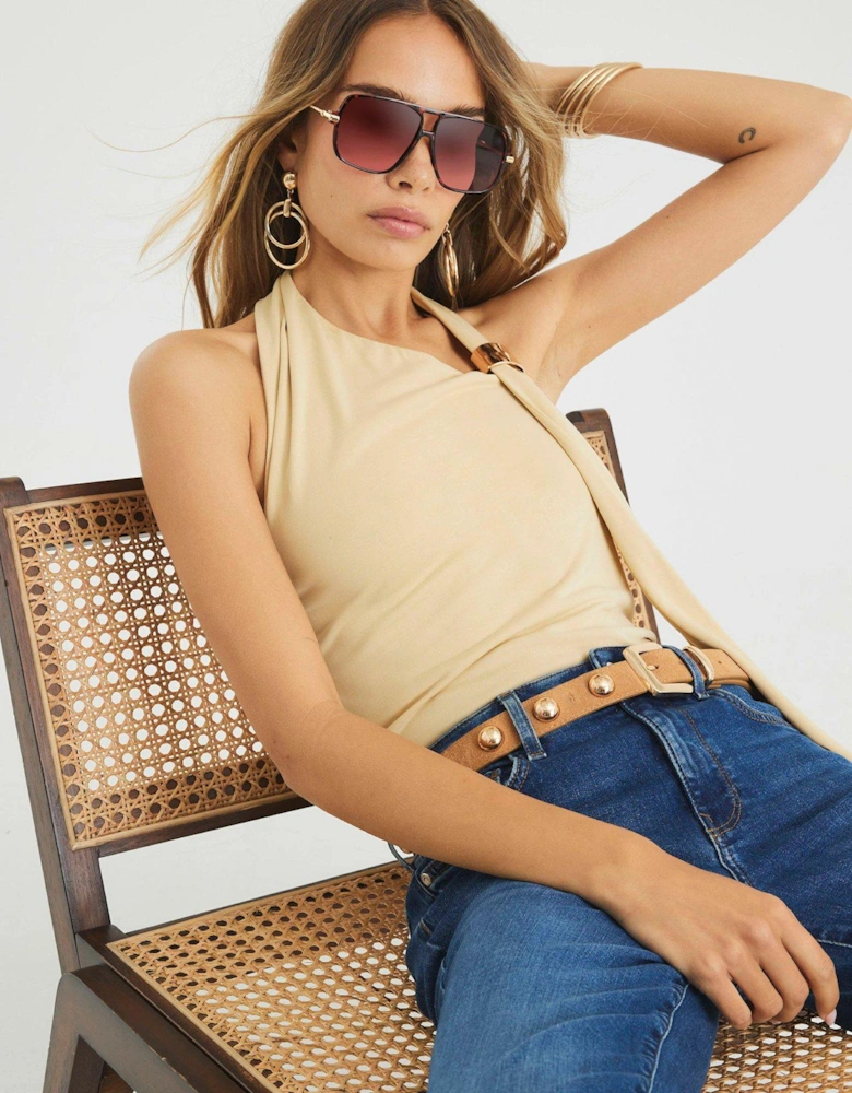 Scarf Neck Trim Top - Cream