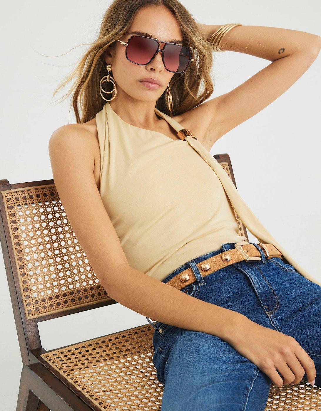 Scarf Neck Trim Top - Cream, 2 of 1