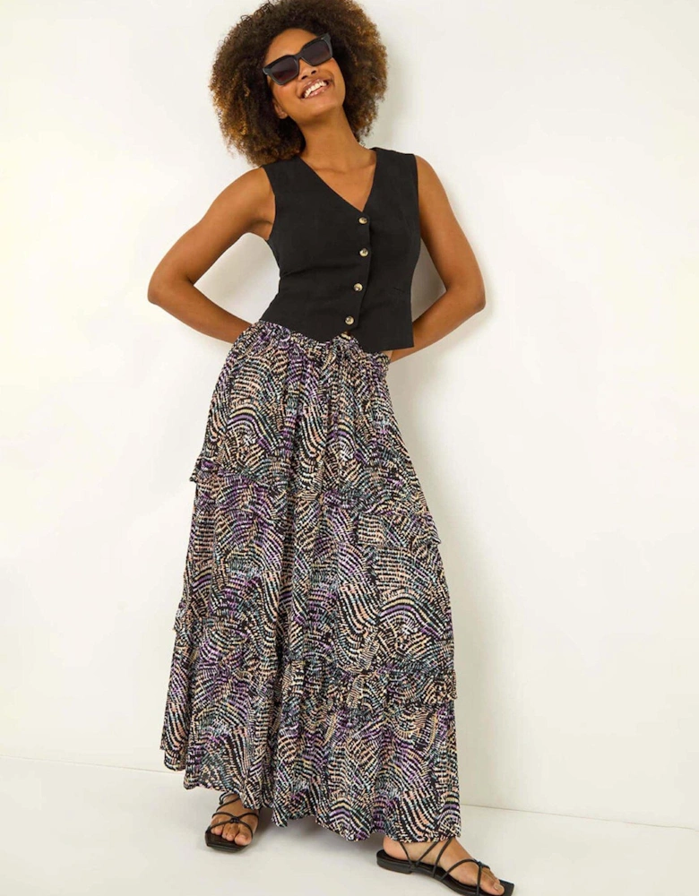 Abstract Contrast Print Maxi Skirt - Black