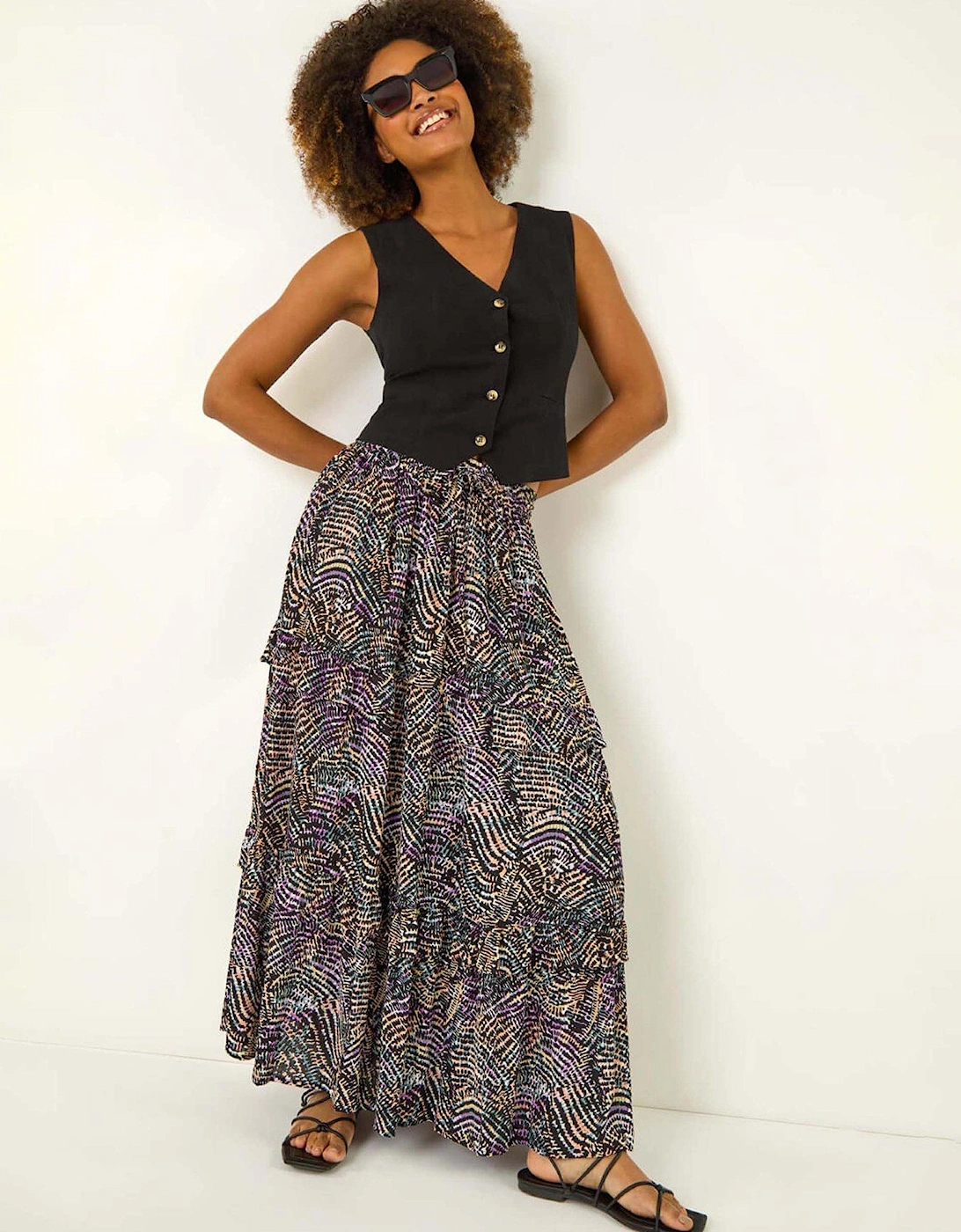 Abstract Contrast Print Maxi Skirt - Black, 2 of 1