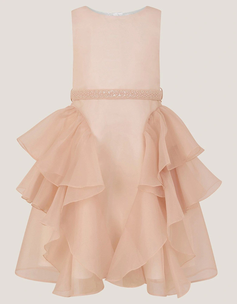 Girls Joanie Organza Pearl Belt Dress - Pink