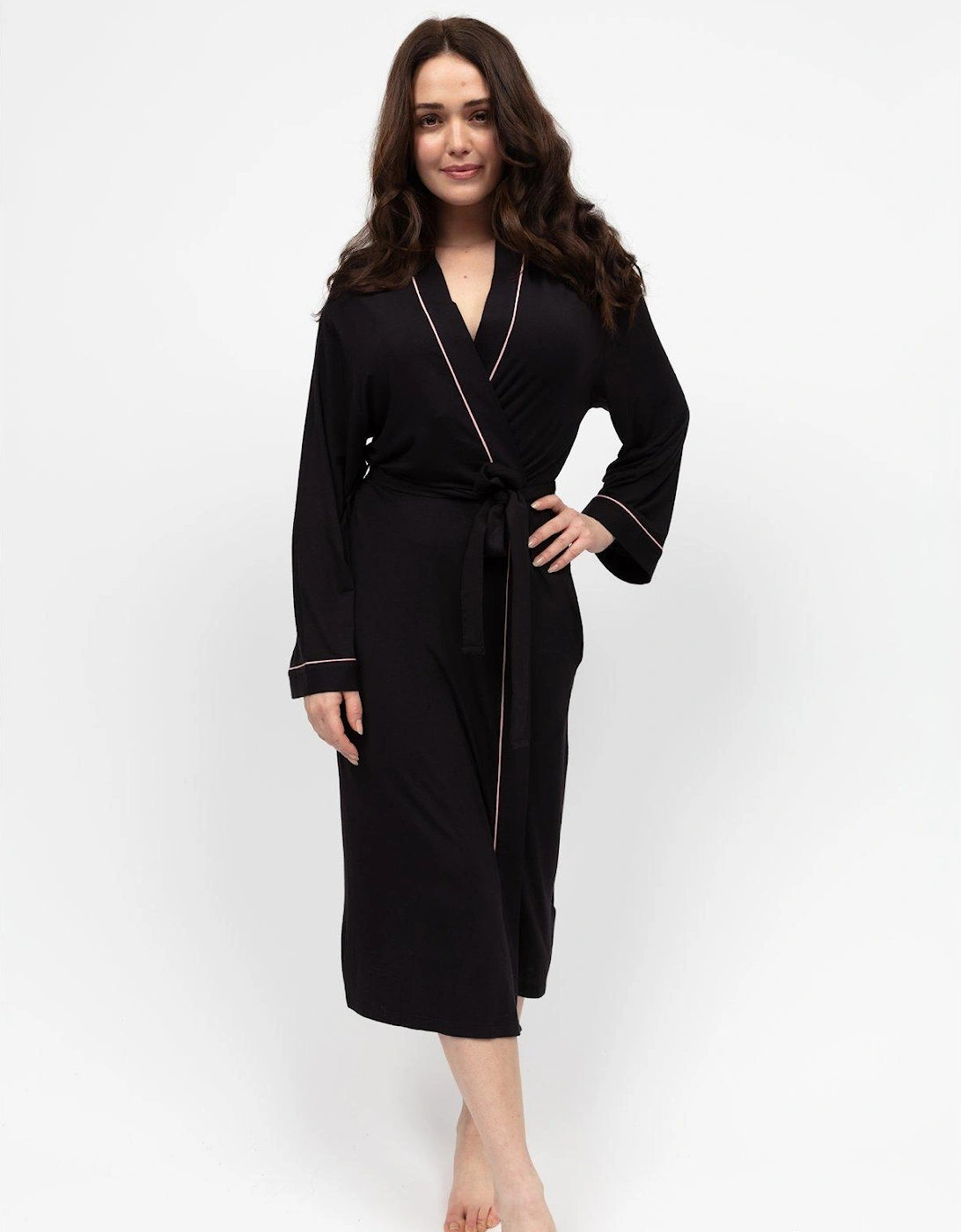 Jersey Long Sleeve Long Dressing Gown - Bonnie Black, 2 of 1