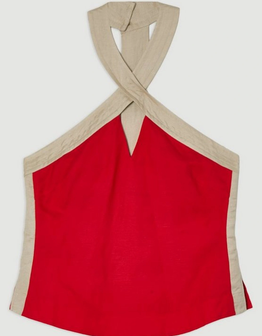 Linen Viscose Colour Block Halter Neck Woven Top