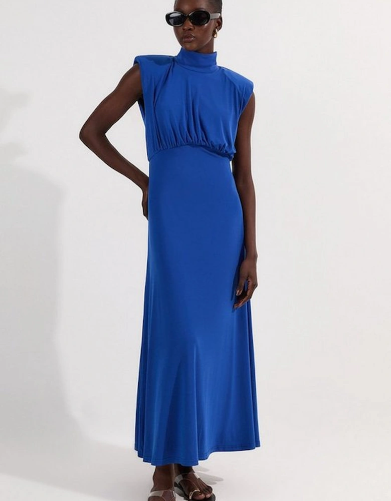 Drapey Crepe Jersey Corset Detail Maxi Dress