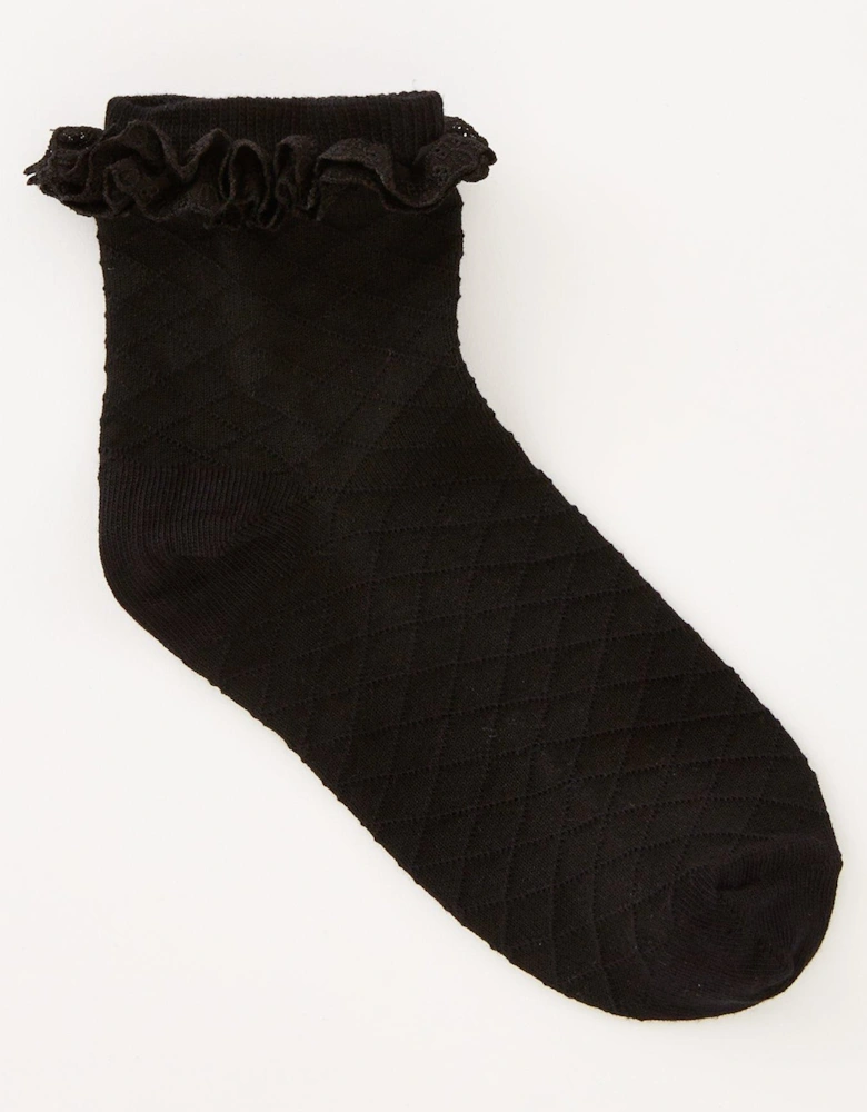 Girls 5 Pack Black Frill Socks - Black