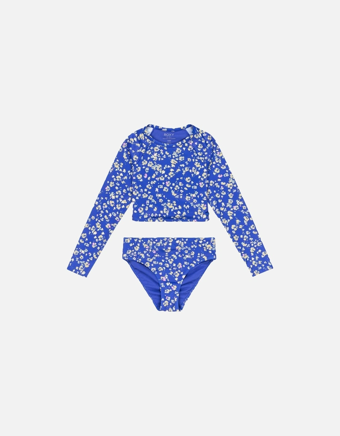 Kids Shadow Floral Crop Top Set Long Sleeve Rash Vest, 2 of 1