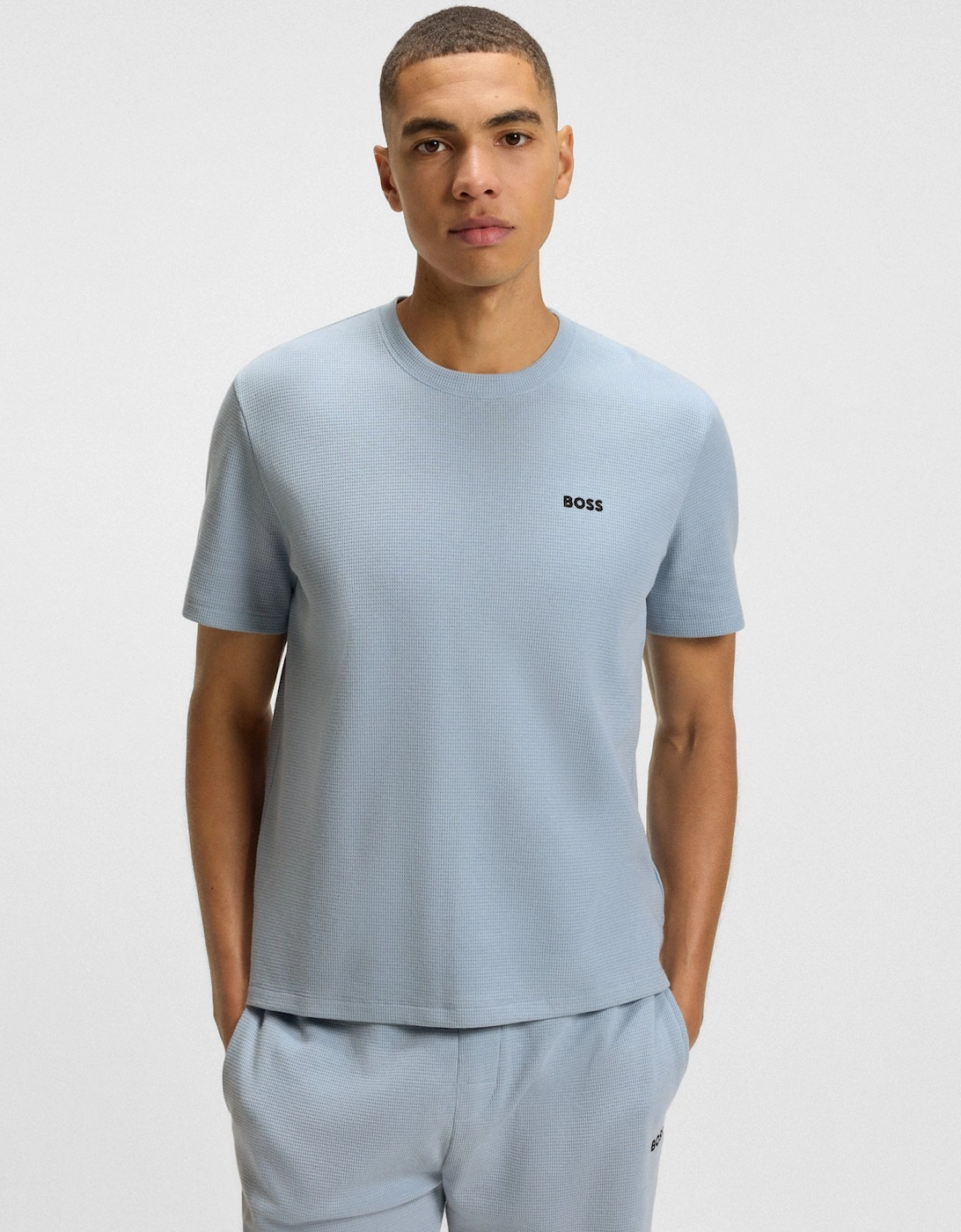 BOSS Orange Waffle Mens Cotton-Blend Pyjama T-Shirt with Embroidered Logo, 2 of 1