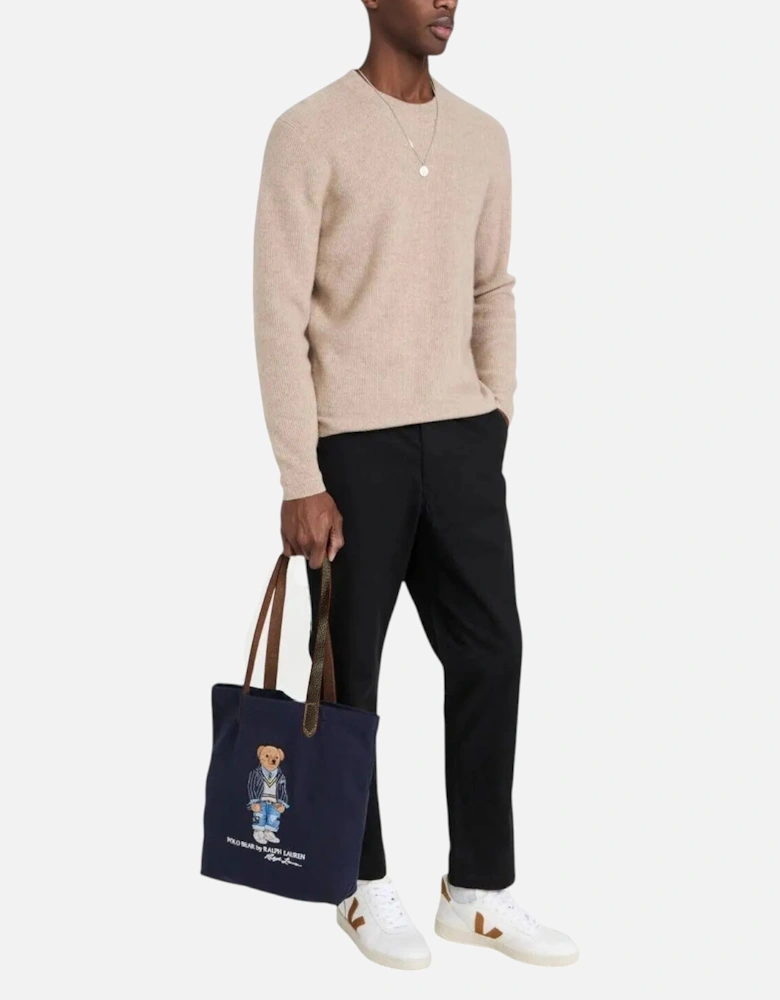 POLO Mens Tote Bag Leather Handle Travel Bag Shoulder Bag Navy