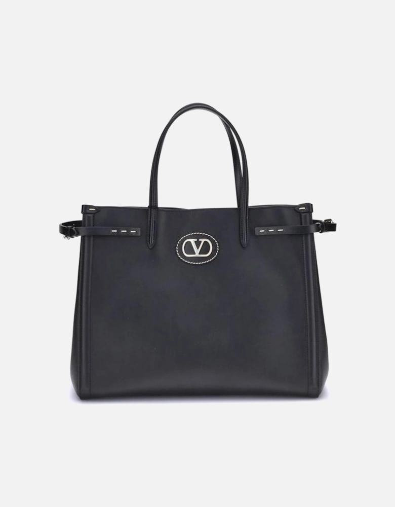 Medium Leather Handbag with Metallic Logo Women - Black Shoulder Bags
