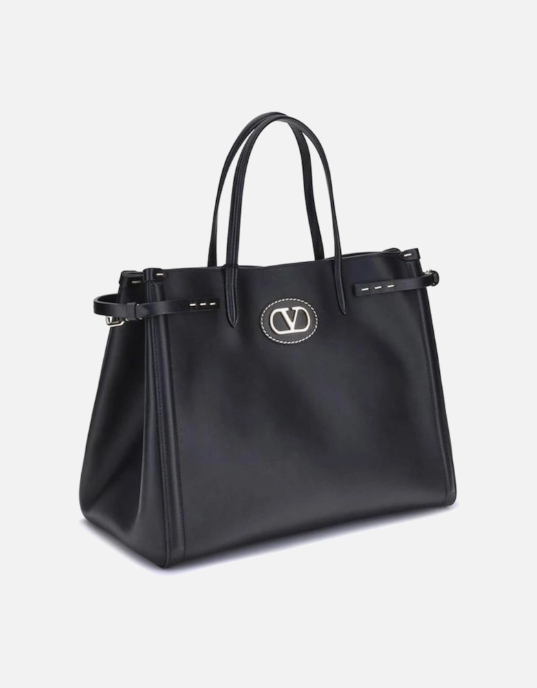 Medium Leather Handbag with Metallic Logo Women - Black Shoulder Bags
