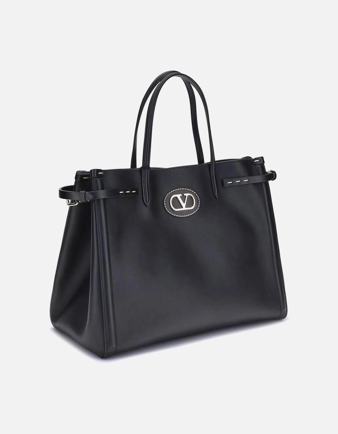 Medium Leather Handbag with Metallic Logo Women - Black Shoulder Bags