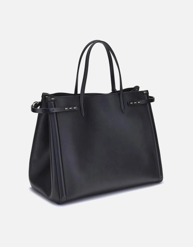 Medium Leather Handbag with Metallic Logo Women - Black Shoulder Bags