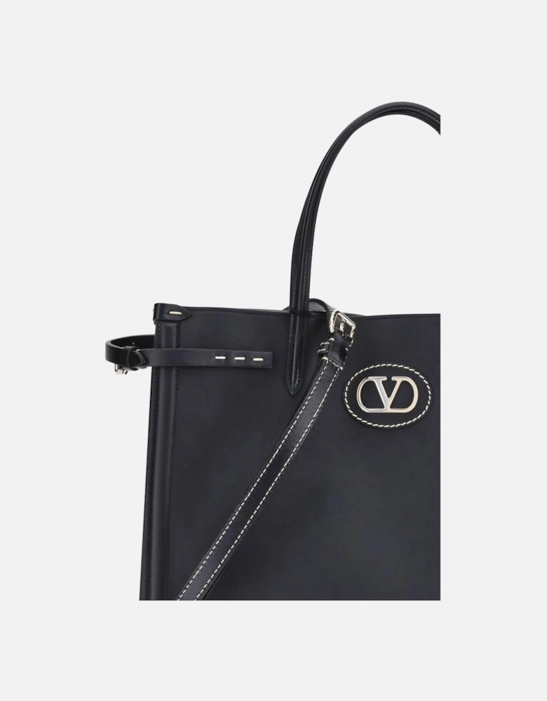 Medium Leather Handbag with Metallic Logo Women - Black Shoulder Bags