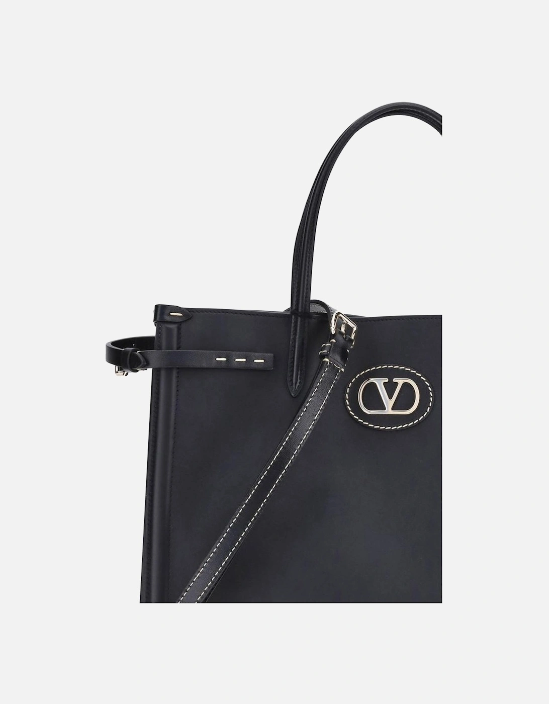Medium Leather Handbag with Metallic Logo Women - Black Shoulder Bags