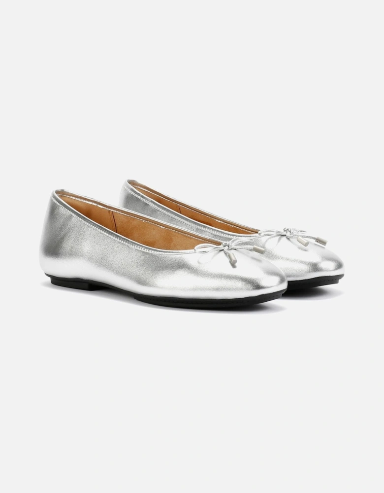 Delicato Metallic Leather Women's Silver Ballet Flats