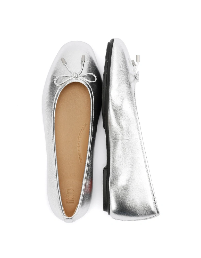 Delicato Metallic Leather Women's Silver Ballet Flats