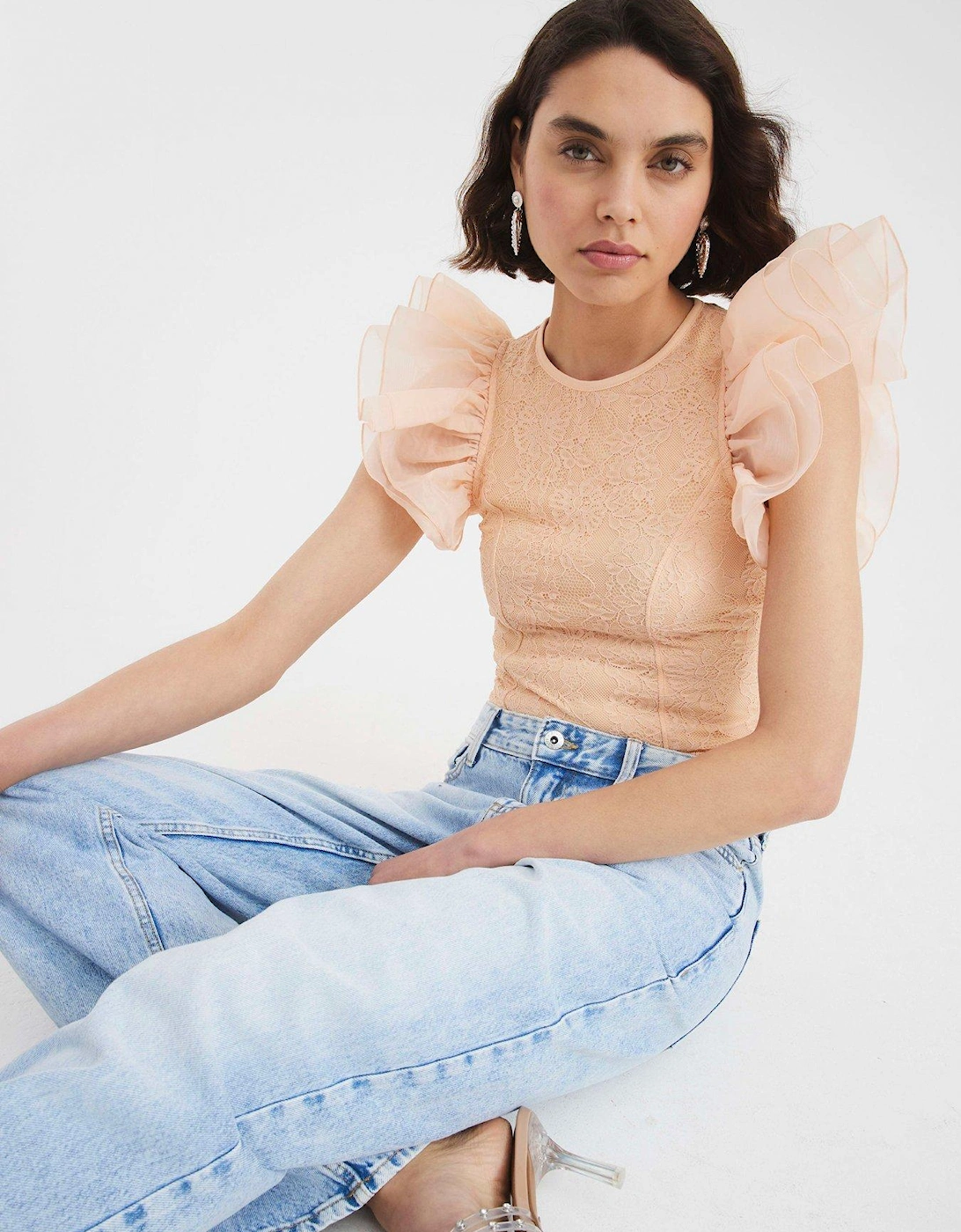 Short Sleeve Lace Ruffle Bodysuit, 2 of 1