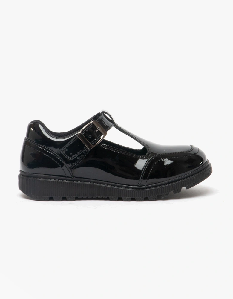 KERRY Girls Leather Buckle School Shoes Patent Black